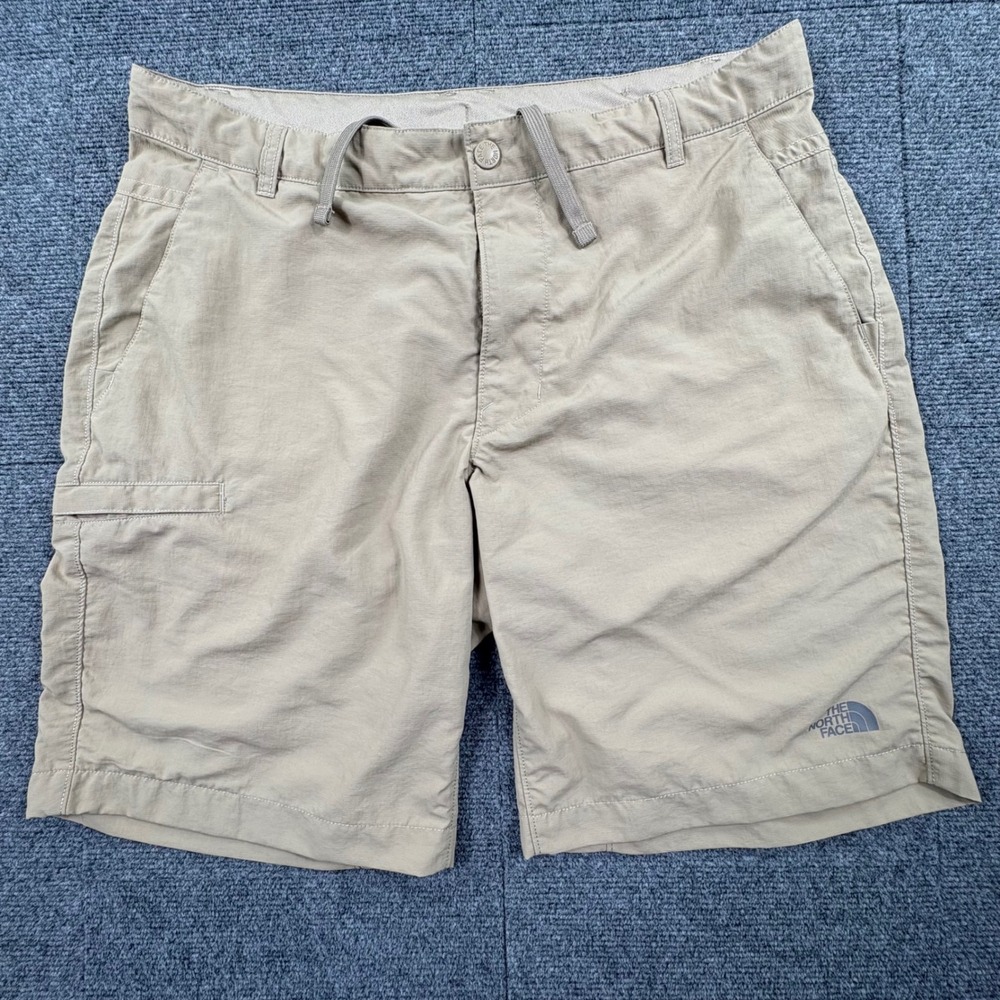 The North Face Mens Tan Khaki Nylon Hiking Shorts Size 38 Drawstring Trekking